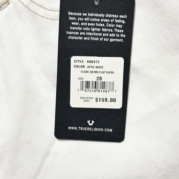 NWT True Religion World Tour Flare Mid Rise Capri Jeans White‎ Women’s Size 28 - Picture 4 of 8